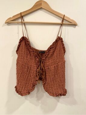 Zara Brown Ruffle Tie Front Crop top